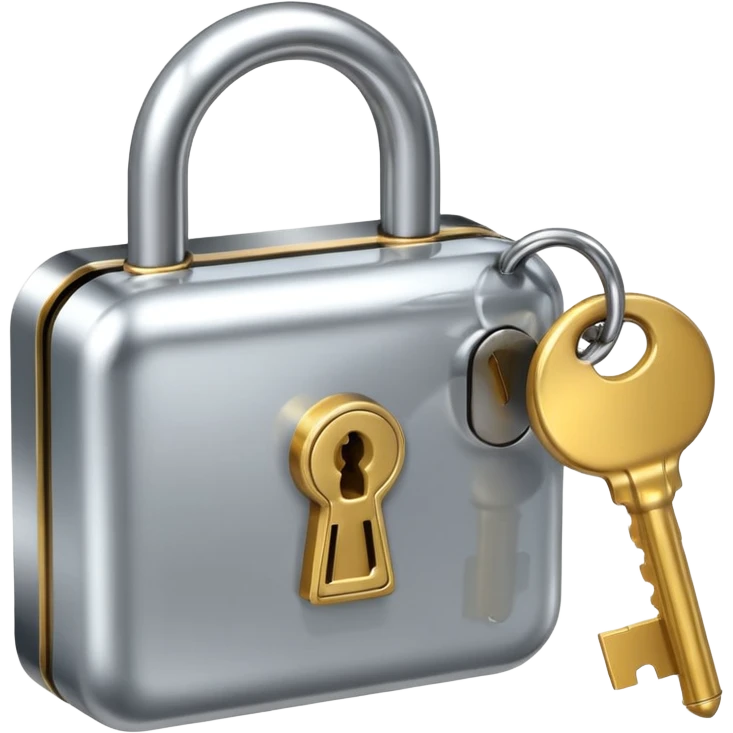 A chrome silver lock and key emoji, smooth metallic surfaces, glossy reflections, luxury swag vibe, minimal iOS emoji style, centered on clean white background emoji