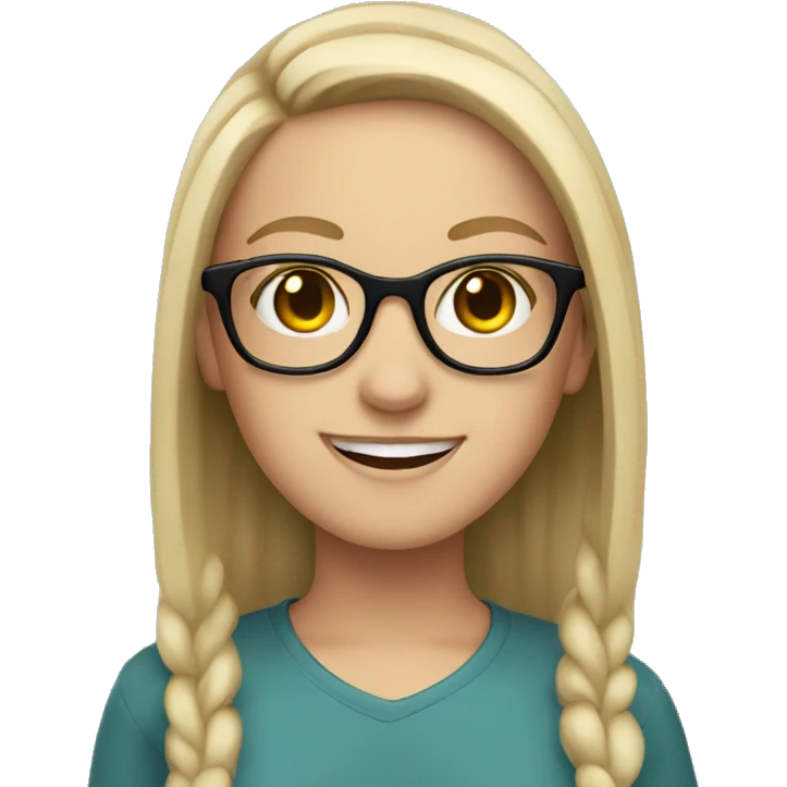 A white girl with glasses is smiling emoji