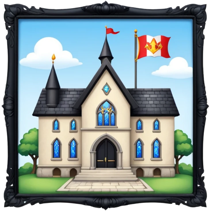 magic school, with a flag, flag on a roof emoji