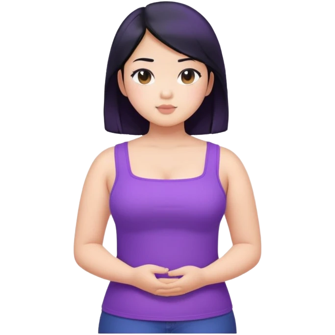 a girl that is asian, chubby, has black hair, and cool tone skin with purple square neck top. make it torso length  emoji