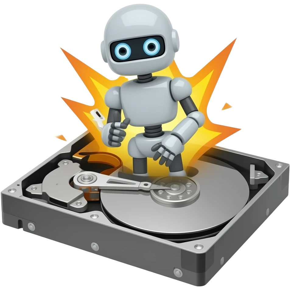 a robot bursting out of a computer hard drive emoji