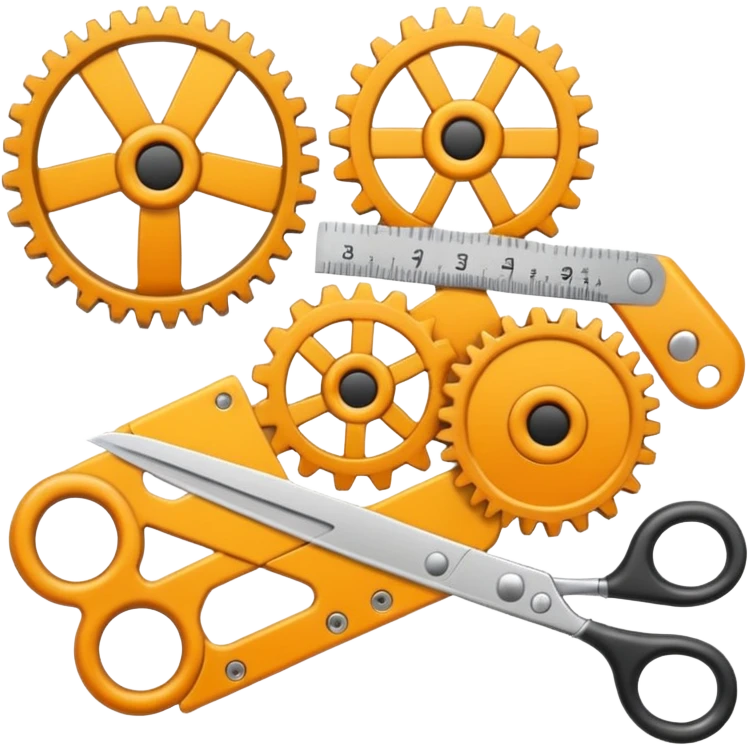 gears, ruler and scissors, or pattern block with a polished, glossy, 3D look emoji
