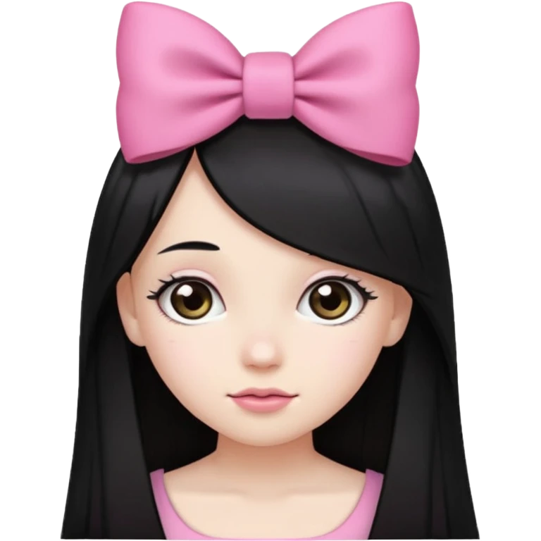 A girl with long, straight black hair, white skin, and a pink bow on the left side of her head emoji