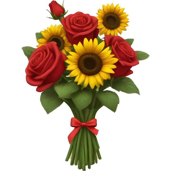 Bouquet of red roses and sunflowers  emoji
