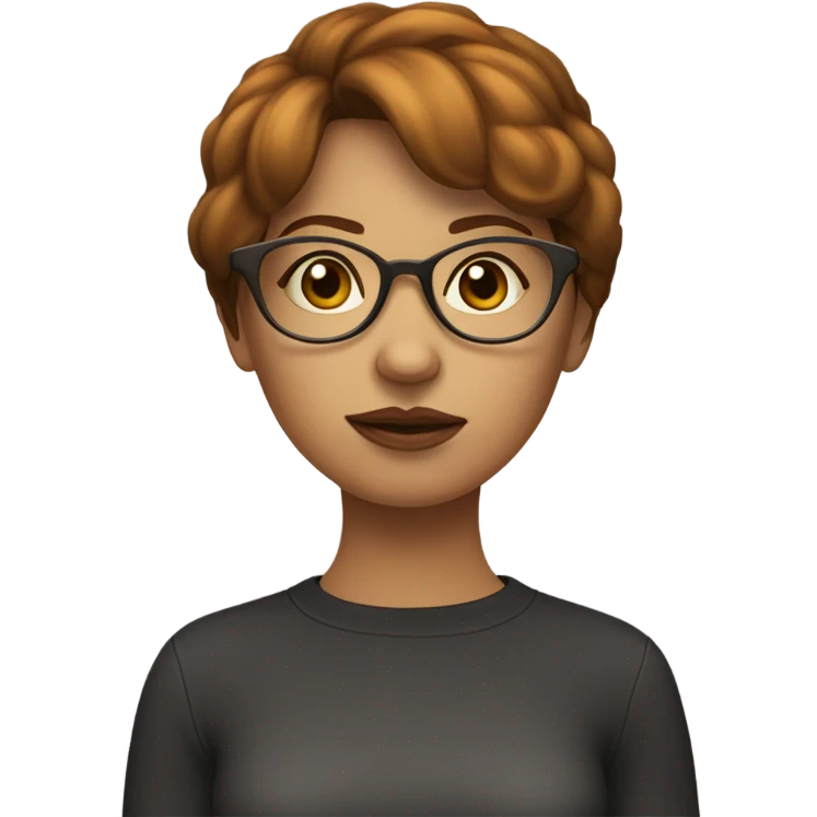 a womam with short gingerish dark hair with bangs and brown glasses thinking about tha great future she have emoji