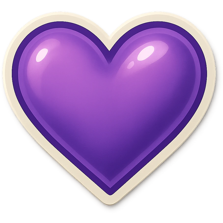 purple heart, retro sticker style, bold, no text, transparent background emoji