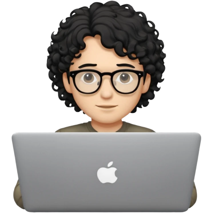 guy with wavy kinda curly black hair and light-to-medium skin tone like latino, half white and brown and glasses, with a macbook emoji