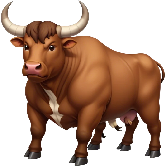 Top-down view of a muscular bull facing left, with visible curved horns and strong back emoji