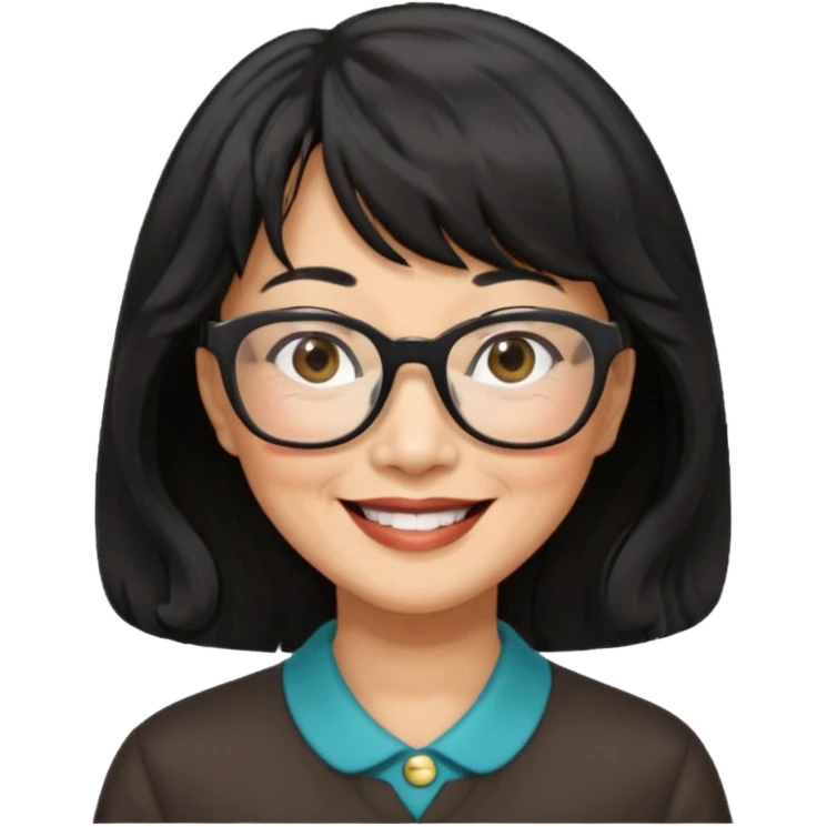asian woman, 60 yr old, black wavy hair with bangs, big glasses  emoji