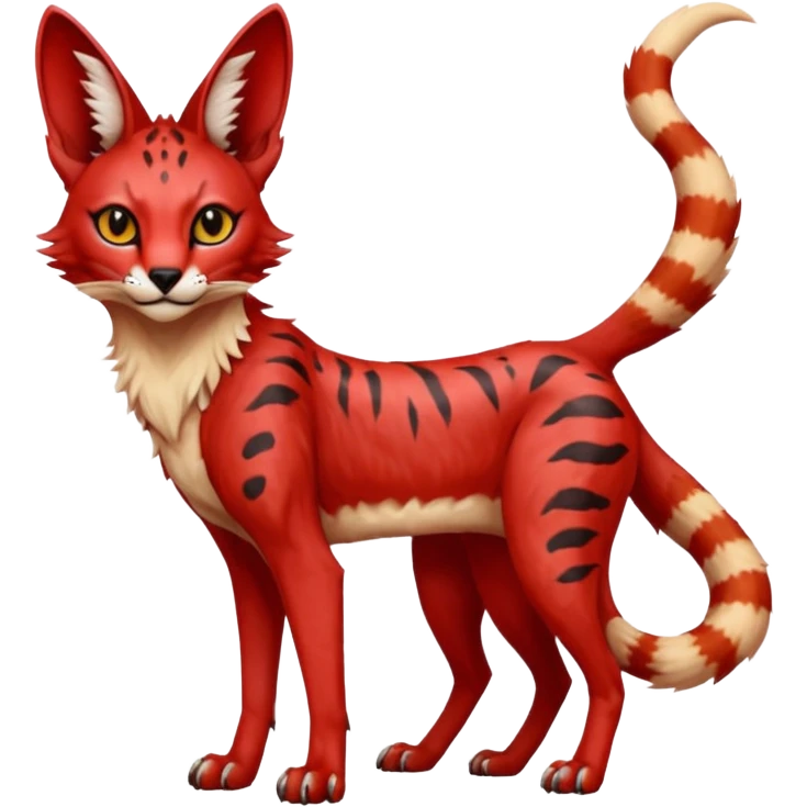 Epic complex detailed sanguine-red realistic aesthetic-scenic-Fakémon-Trico-Sergal-Serval-Vernid-creature emoji