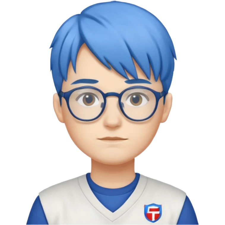 Faker with blue hair, T1 uniform, wearing glasses, white uniform











 emoji