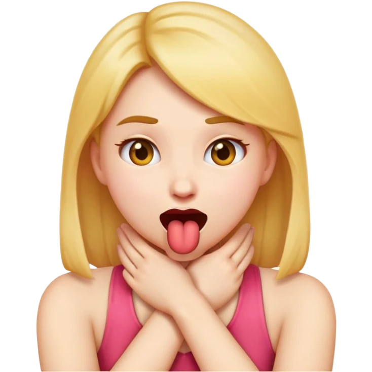 girl emoji putting her hands crossed around her neck with mouth open and sticking tongue out emoji