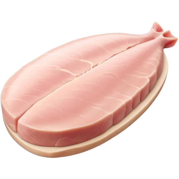 realistic raw turkey breast fillet, single, boneless, elongated, pale pink, smooth, moist, fine muscle grain, natural contours, clean, lean, tender, flat or gently curved, no plate, packaging, or faces, clean 3D, soft lighting, transparent background, emoji scale emoji