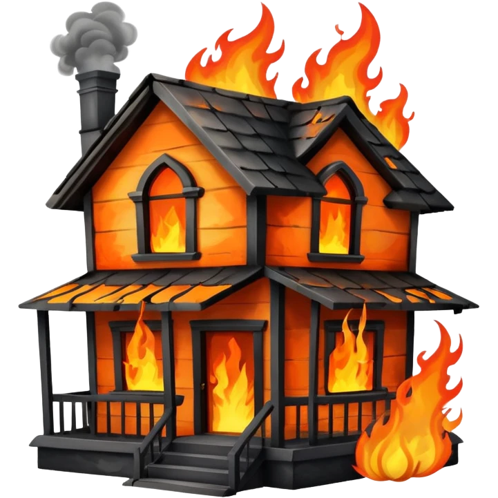 damaged house on fire emoji