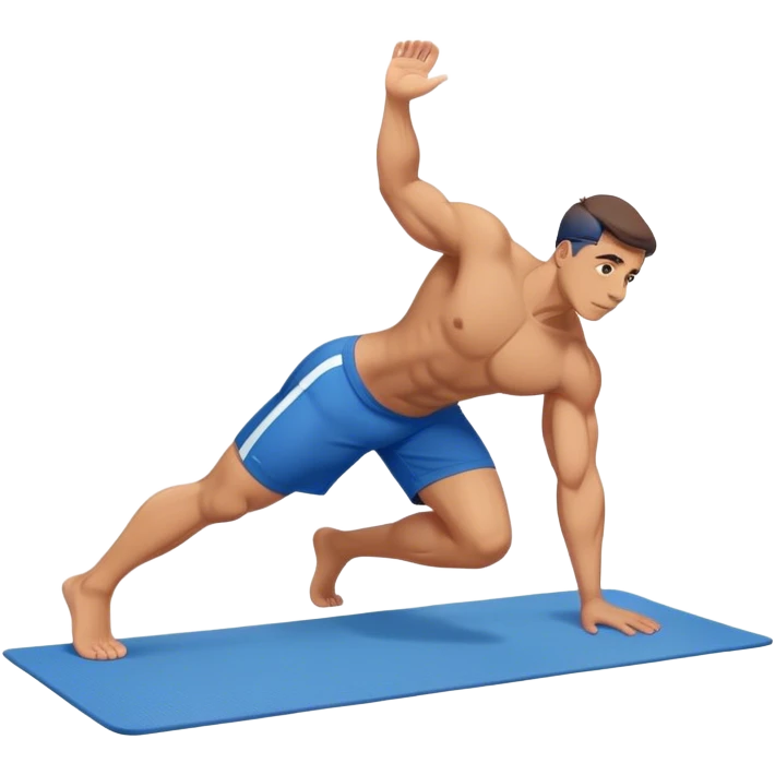 buff man blue shorts doing plank exercise on yoga mat emoji