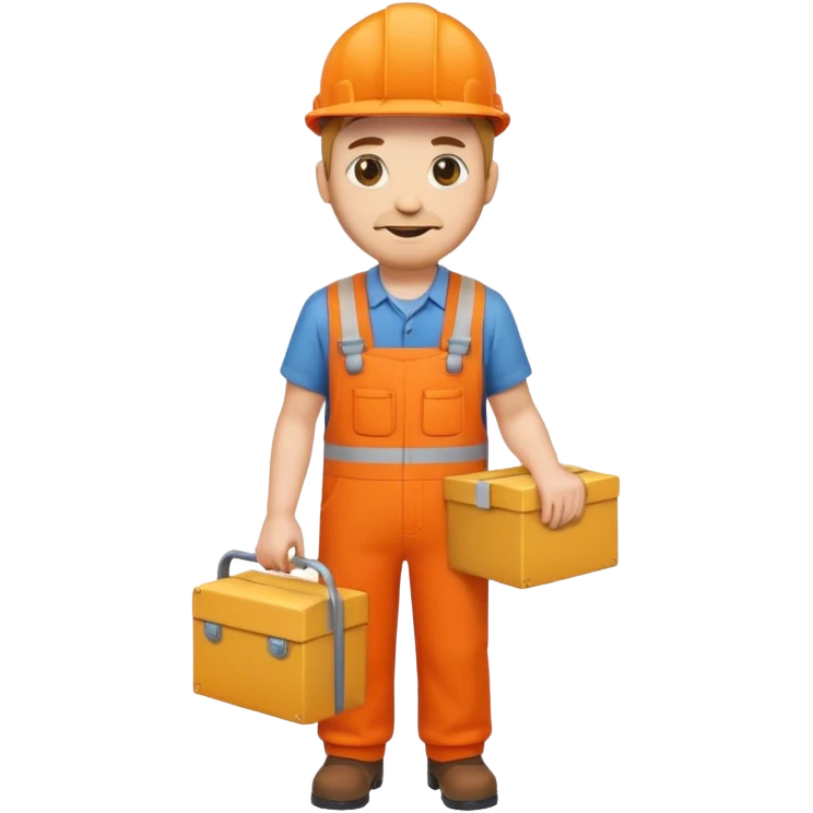 emoji style railway engineer full body in orange overalls, holding a box in front of their chest emoji