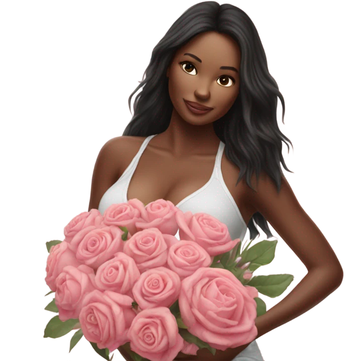 Realistic Photo of a Victoria secret model pregnant posing with flowers at her baby shower  emoji