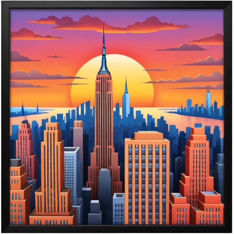 New York Empire State with buildings and a sunset emoji
