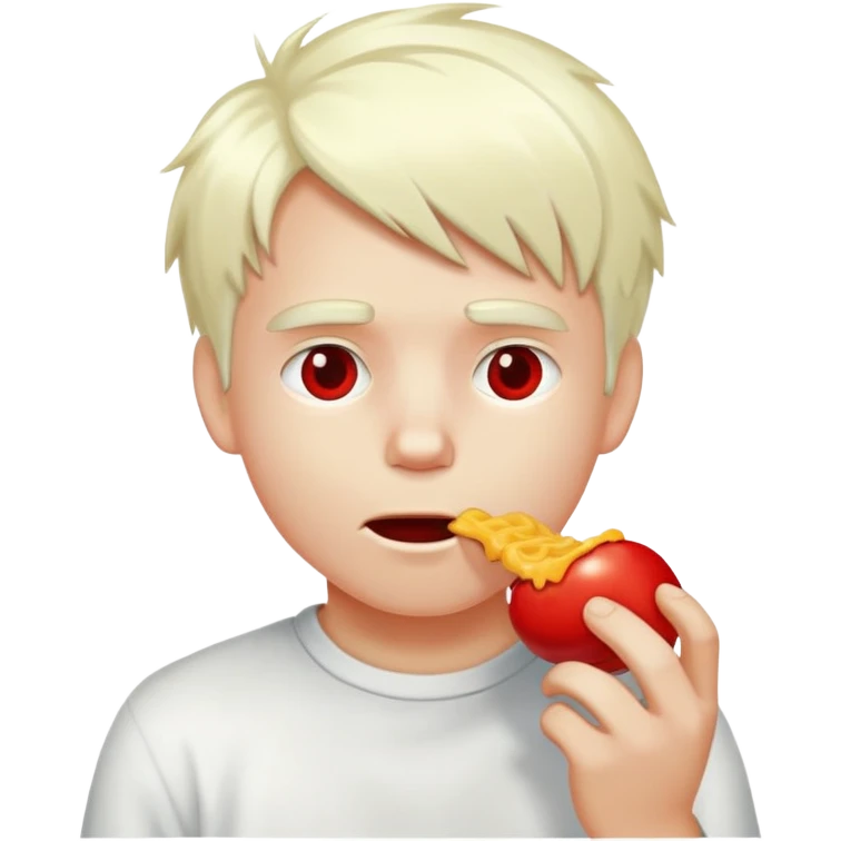 A extremely white boy with bleached hair eating red 40 emoji