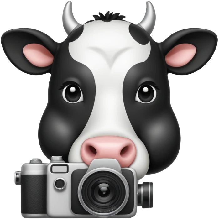 cartoon cow's head with camera emoji