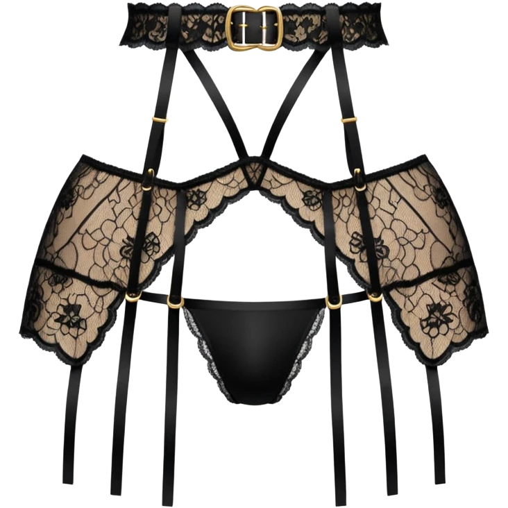 Black lace lingerie with a garter belt  emoji