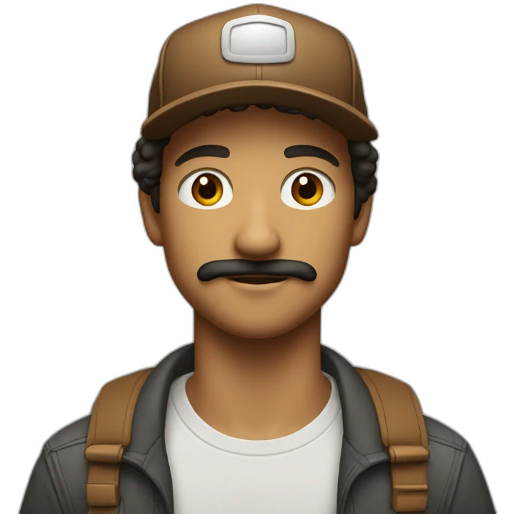 white young man with a tiny moustach and a brown trucker cap emoji