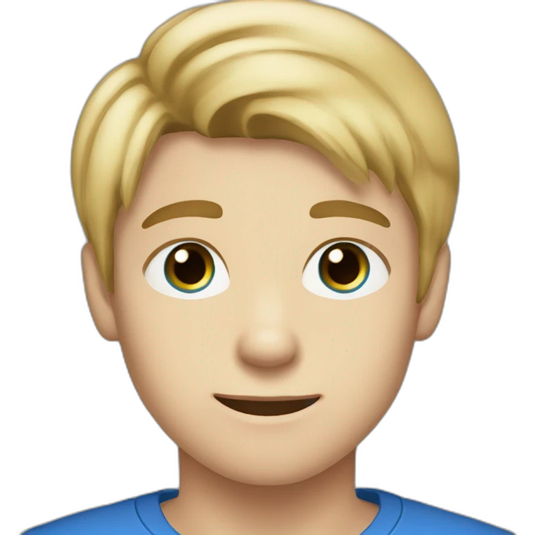 Blond (almost brown) and straight hair boy with blue (a bit greyish) eyes. He is 16 years old  emoji