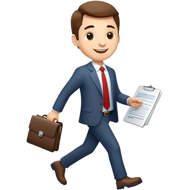 happy businessman proudly walking after signing important document emoji