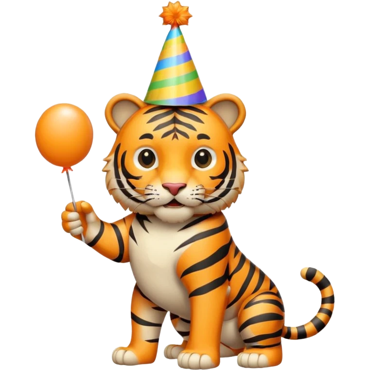 Party Tiger with a party hat and a party popper full body emoji