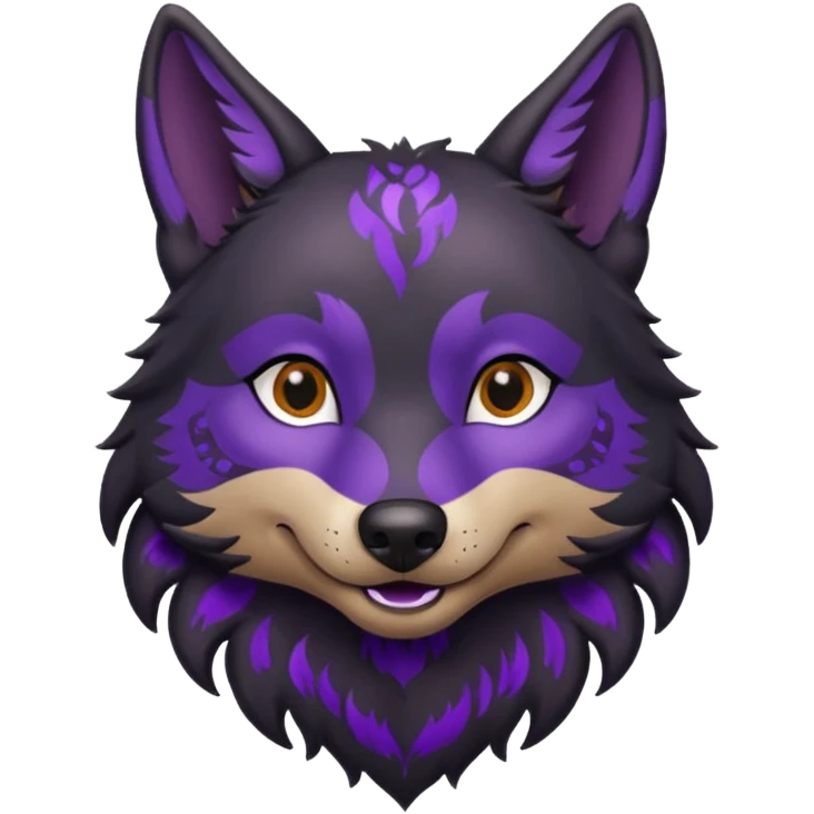 black wolf with purple pattern, emotion (happy, sad, sleepy) emoji
