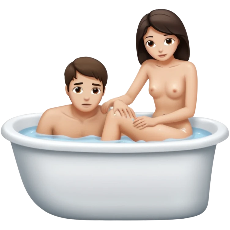 Hot brunette female with a naked man bent over her knee soaking him emoji