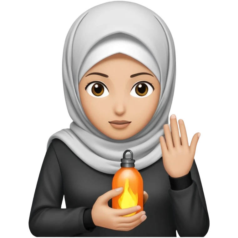 Make an emoji on which 🧕🏻 is holding 💣 with hands  emoji