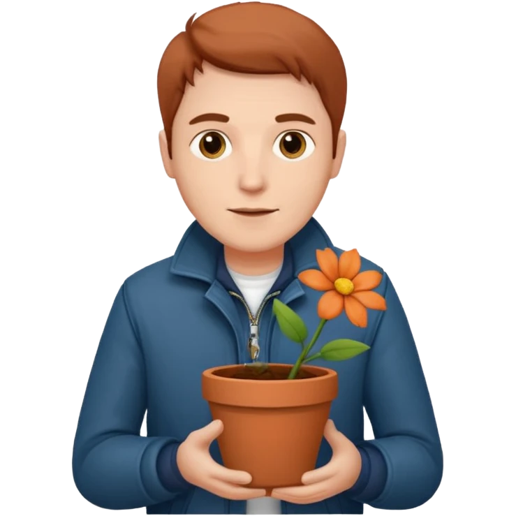 man holding a flower pot in jacket emoji
