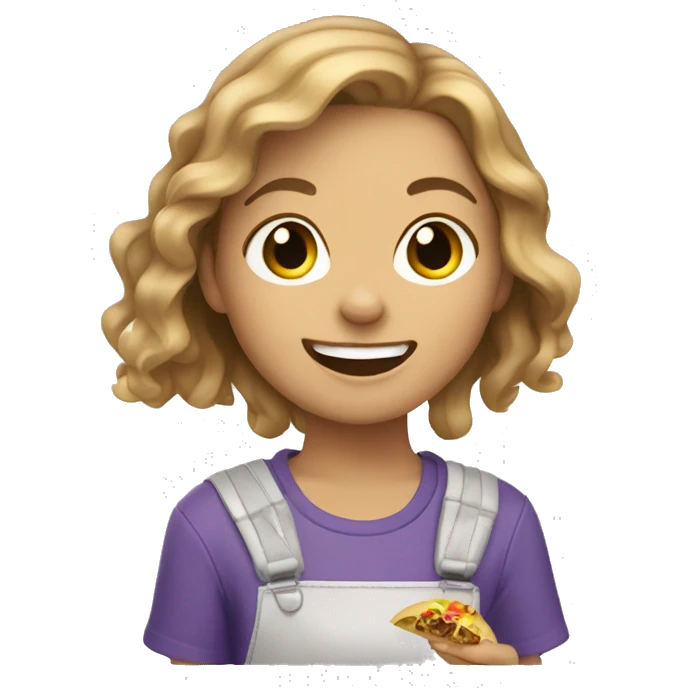 Happy teenage girl light brown hair eating taco emoji