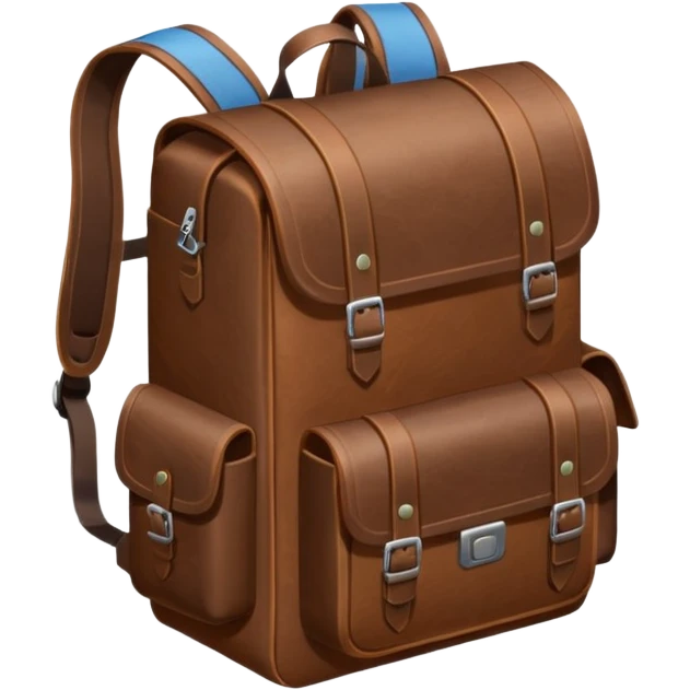 Draw a laether backpack using an isometric camera with a High-Angle Shot. emoji