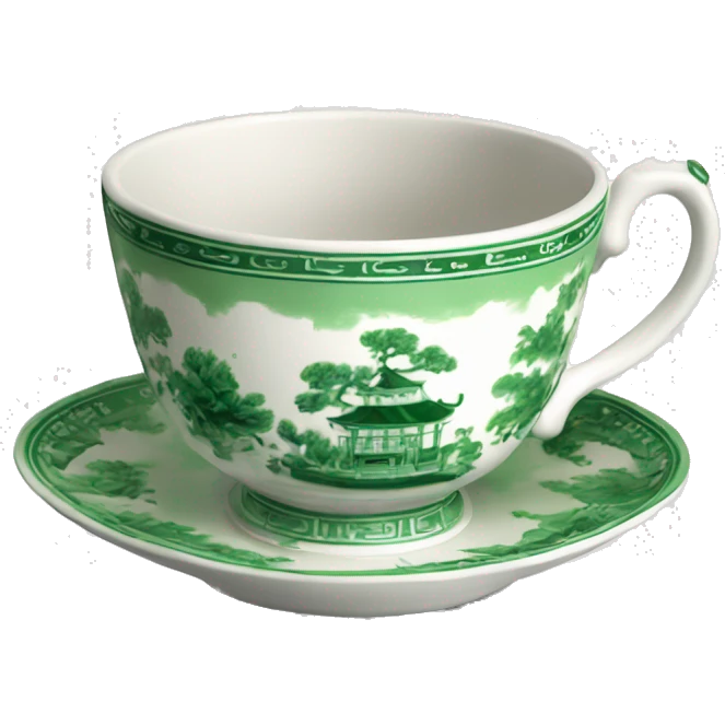 Vintage green and white chinoiserie teacup emoji