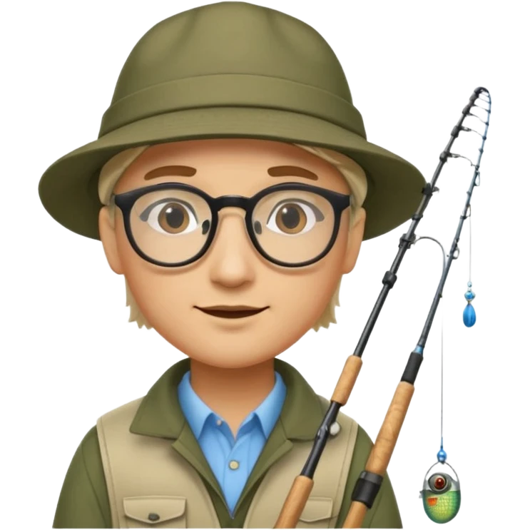 Accountant who wears glasses and loves fishing with lighter skin and bold spot emoji