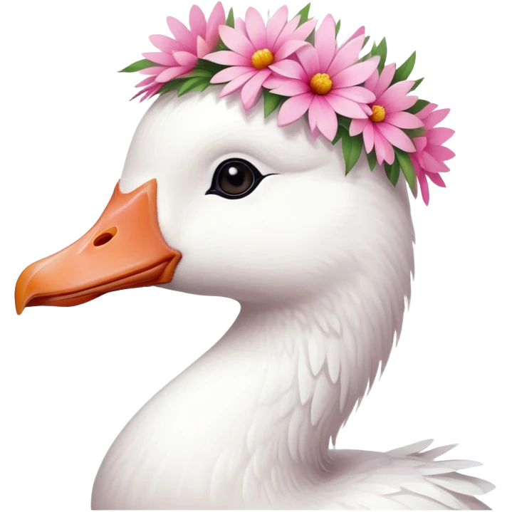 white goose with a pink flower crown emoji