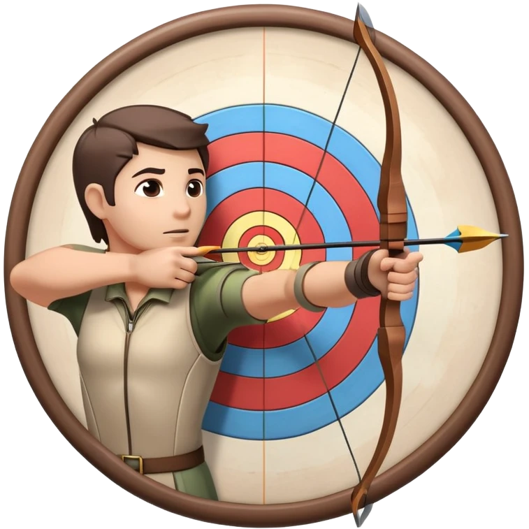 An archer drawing a bow and aiming an arrow at a target, with perfect focus and precision. The target is visible in the background, featuring concentric rings. The scene captures the concentration and skill involved in archery, emphasizing the elegance and accuracy of the sport. emoji