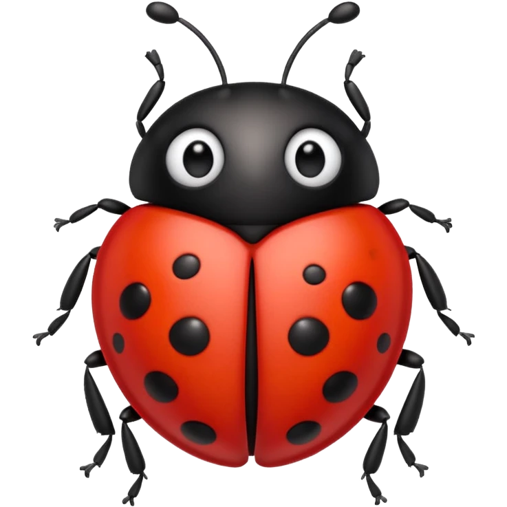 A 3D Apple-style emoji of a cute red ladybug with black spots, shiny smooth body, small antennae, and gentle light reflection on its wings. Centered, clean white background, colorful and playful design. emoji