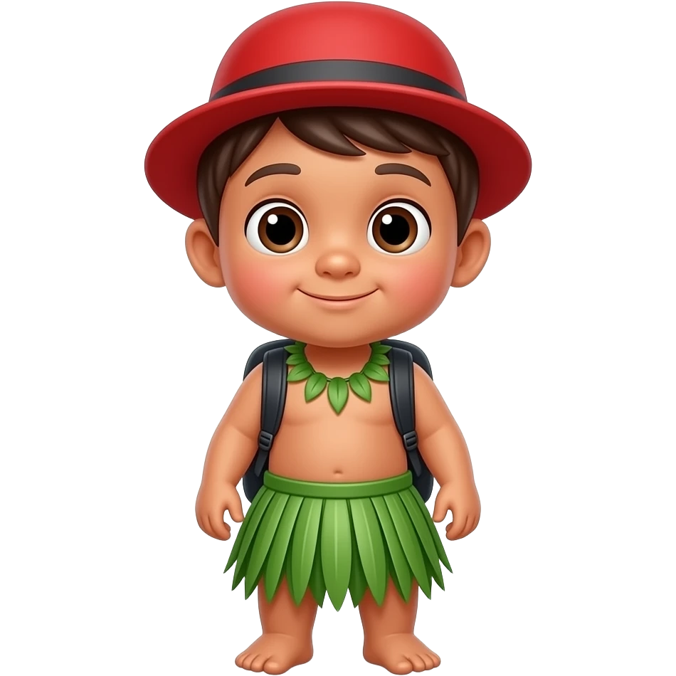 Baby boy Hawaiian menehune in preschool more menehune from Hawaii blonde baby going to school show younger and more menehune eliminate background children have the red menehune hat and backpack on the hat needs to look more menehune and I like the one with the grass skirt better emoji