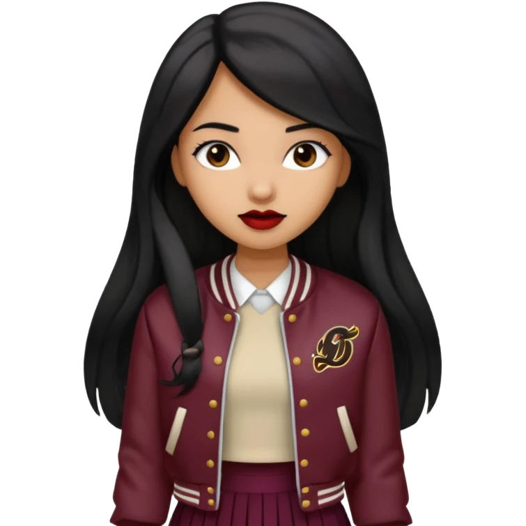 black color long hair girl with varsity jacket and long skirt emoji