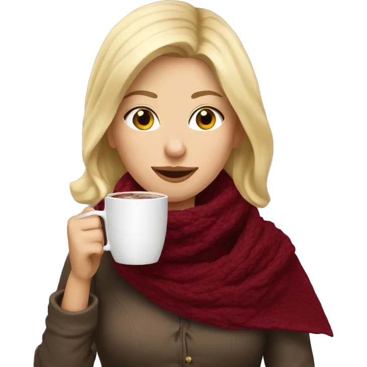 blonde girl drinking hot chocolate in burgundy scarf emoji