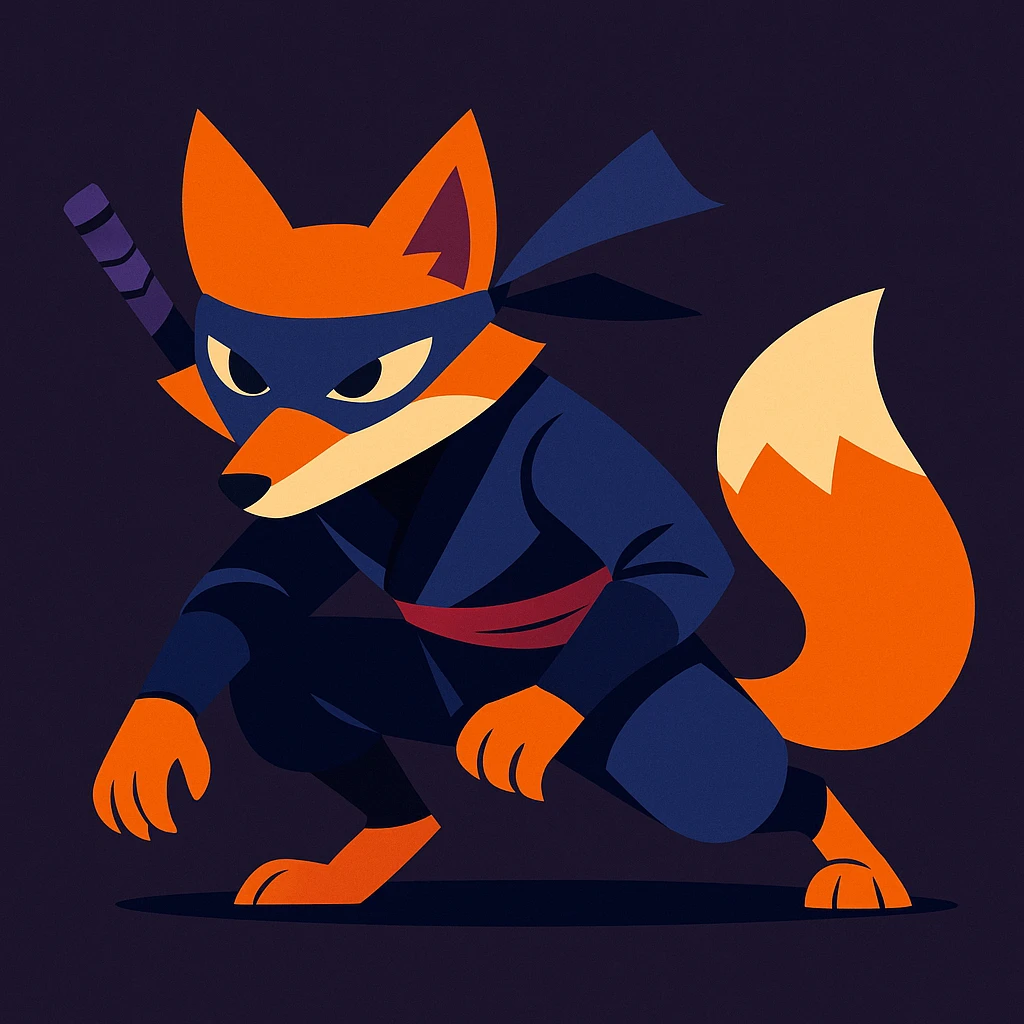 ninja fox, stealthy, crouched, dark background emoji
