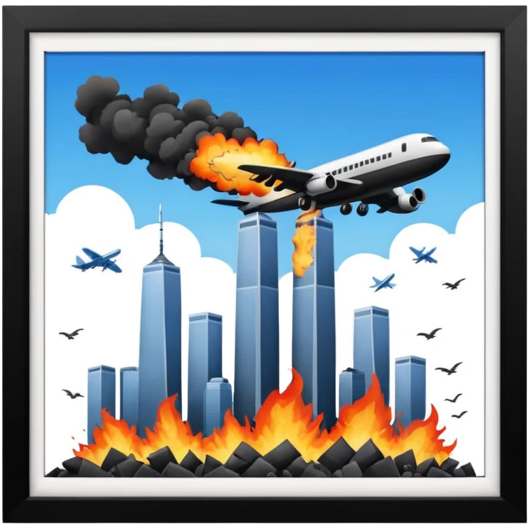 Twin towers with an airplane emoji