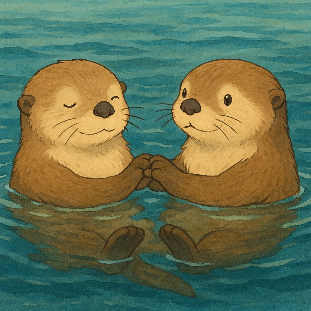 two sea otters holding hands emoji
