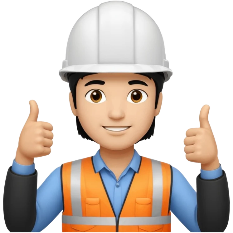 Una persona con pelo negro varon con casco blanco inginiero cilvil pulgar arriba emoji