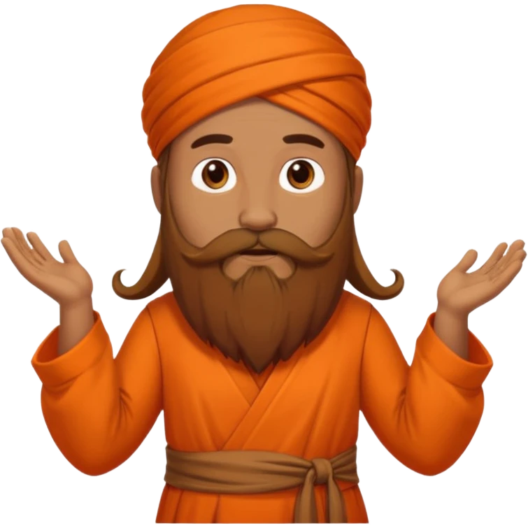 One astrologer sitting in orange color dress looking like a learned person, having beard emoji