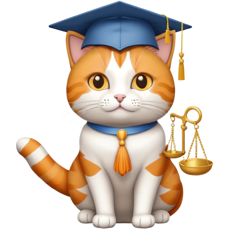 cat with a graduation cap, scales of justice beside it emoji