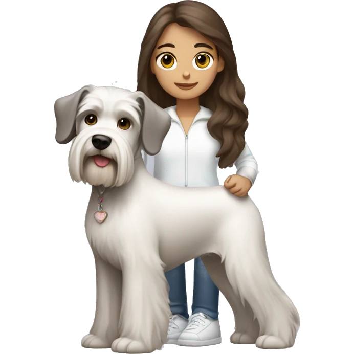 Brown hair girl with white schnauzer dog emoji